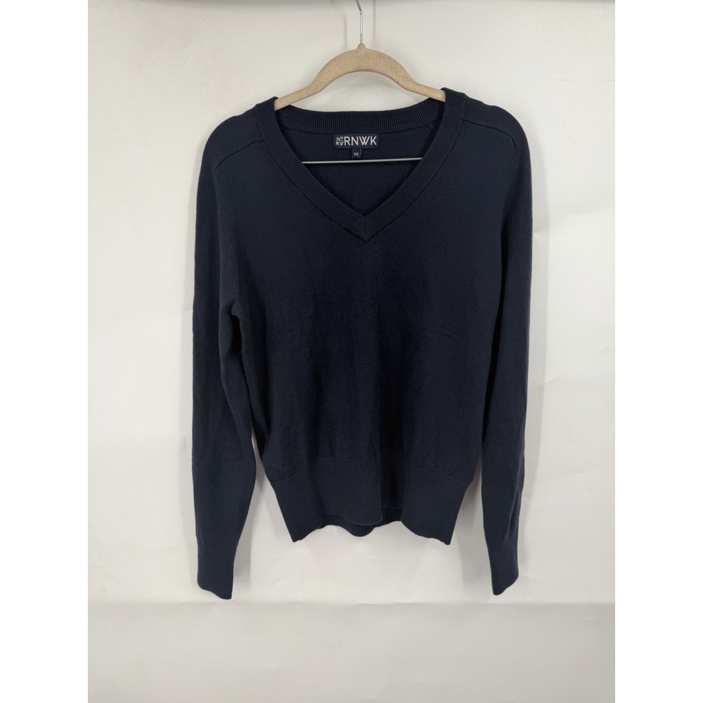 RNWK XS V-Neck Sweater Cotton Wool Blend Lightweight Knit Pullover Long‎ Sleeve
